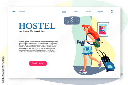 Hostel sitepage vector template.