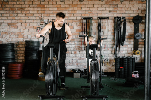 Man training on air bicycle photo