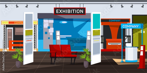 Empty exhibition centre flat vector illustration