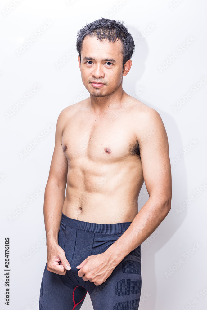 Healthy smart sport muscle asian posting on white background Healthy smart sport muscle asian posting on white background