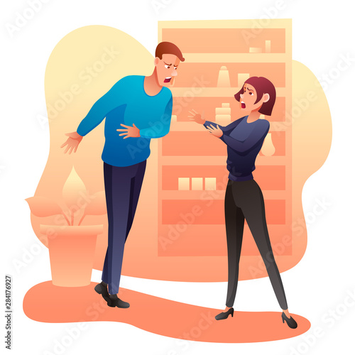 Man and woman arguing flat vector illustration