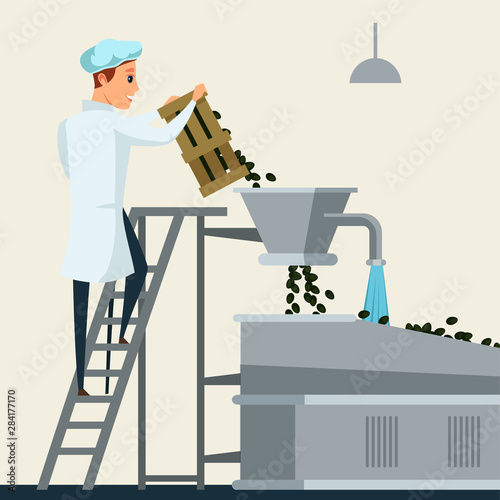 Olive oil production flat vector illustration