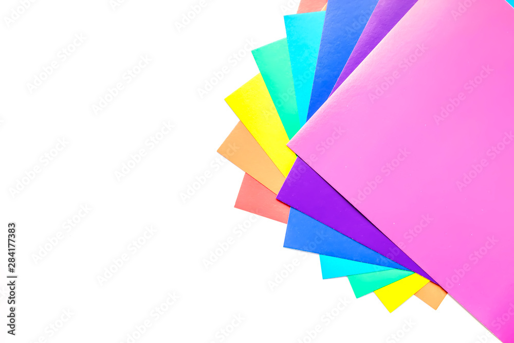 Set of multicolored paper isolated on white background. Copy space for text . Set of multicolored paper isolated on white background. Copy space for text .