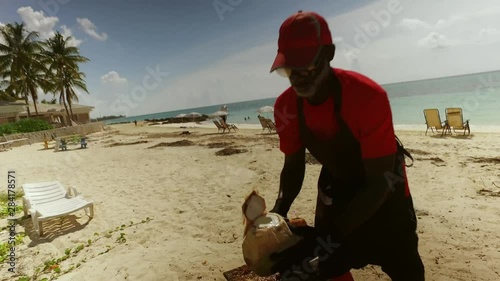 Coconut Man, Coconut Drink Bar Stand, Lucaya Beach, Bahamas 