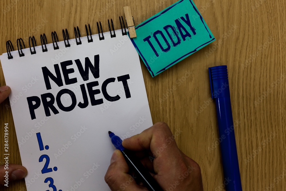 Word writing text New Project. Business concept for individual enterprise that is planned to achieve particular aim Man holding marker notebook clothespin reminder wooden table cup coffee Word writing text New Project. Business concept for individual enterprise that is planned to achieve particular aim Man holding marker notebook clothespin reminder wooden table cup coffee