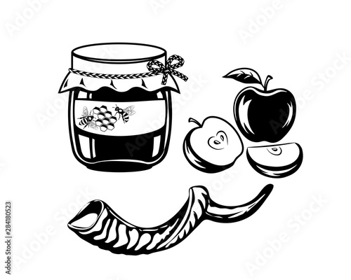 Set of silhouettes for jewish holiday Rosh hashanah 