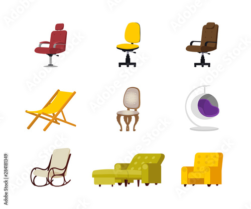 Chairs flat vector illustrations set