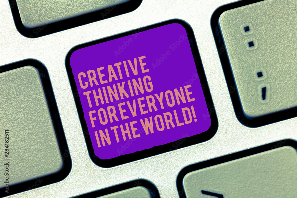 Word writing text Creative Thinking For Everyone In The World. Business concept for Spread creativity to others Keyboard key Intention to create computer message, pressing keypad idea Word writing text Creative Thinking For Everyone In The World. Business concept for Spread creativity to others Keyboard key Intention to create computer message, pressing keypad idea