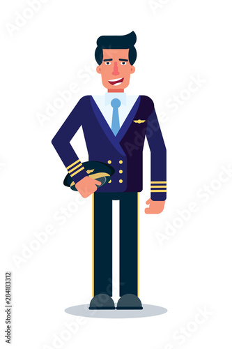 Male pilot flat vector character