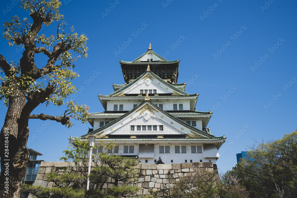 Osaka Castle vintage palace daylight, japan