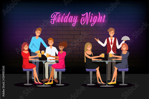 Young people meeting in night club bar cafe and enjoy to party.