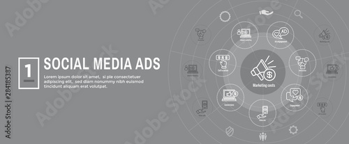 Social Media Ads Icon Set and Web Header Banner