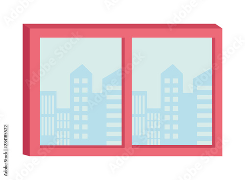 Windows with cityscape view cartoon