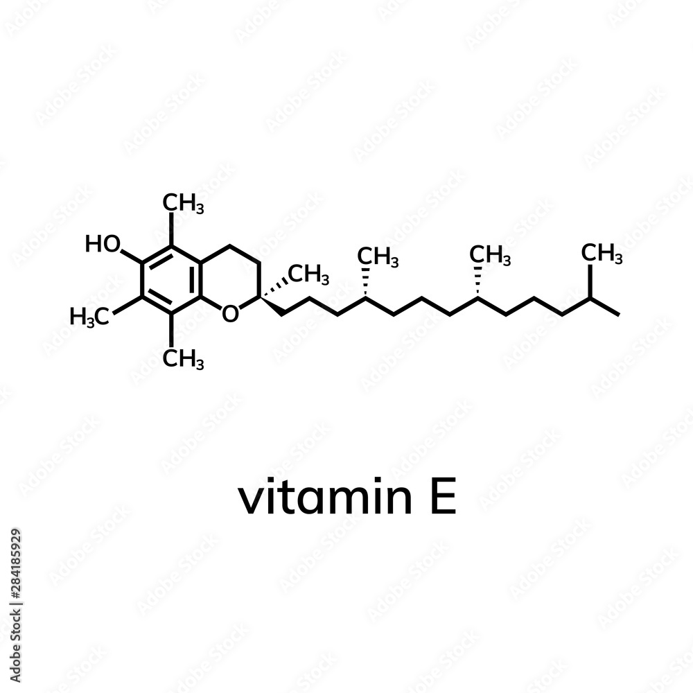 Vitamin E or alpha-tocopherol chemical formula Vitamin E or alpha-tocopherol chemical formula