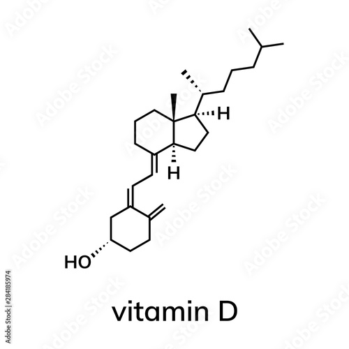 Vitamin D chemical formula on white background