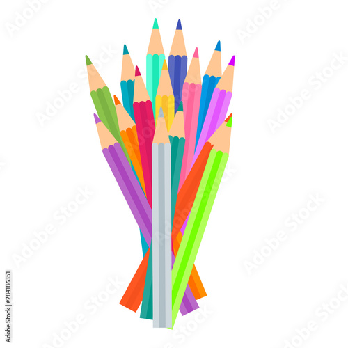 Set of bright colored pencils for drawing.