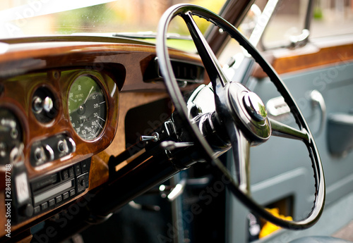 Steering wheel in a vintage car