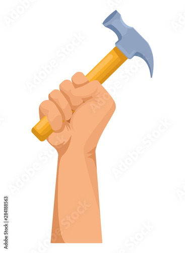 Construction worker hand holding tool
