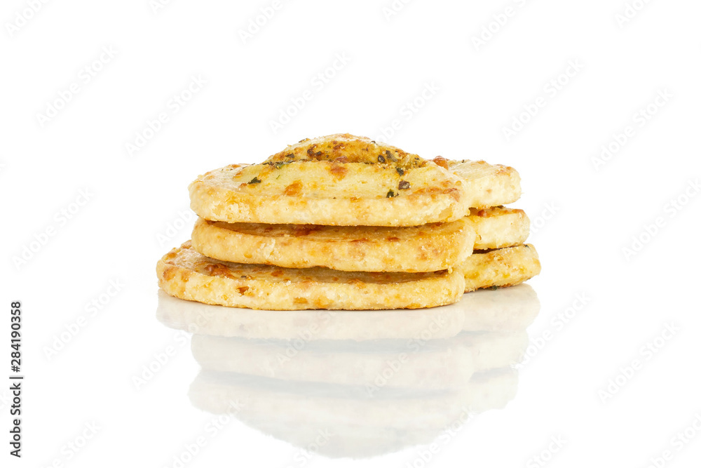 Group of three whole savory cheese palmier isolated on white background Group of three whole savory cheese palmier isolated on white background