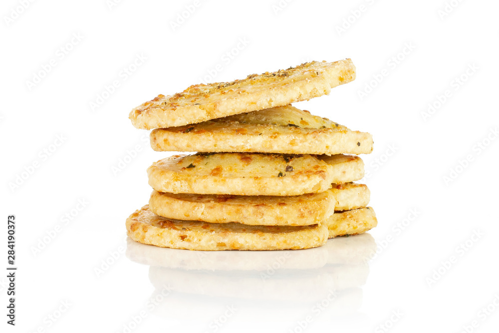 Group of five whole savory cheese palmier isolated on white background Group of five whole savory cheese palmier isolated on white background