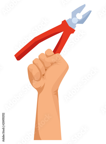 Construction worker hand holding tool