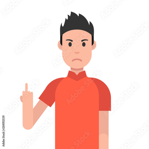 Man character design. Man is showing the middle finger. Obscene gesture. Vector illustration.
