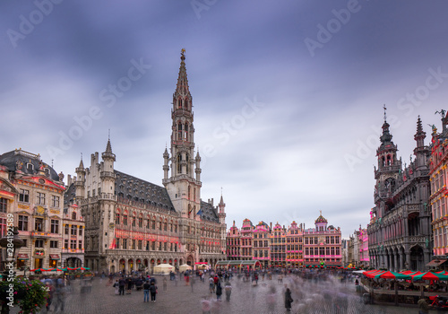 Dramatic sky over the evening Grand Place in Brussels