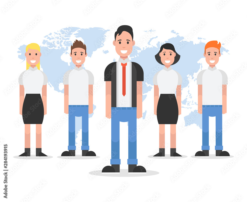 Successful team concept. Leader and and partners standing. Vector illustration. Successful team concept. Leader and and partners standing. Vector illustration.