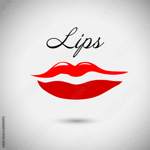 Red lips, sexy woman's kiss with birthmark, flat style, vector illustration. Beauty logo. Element design lips
