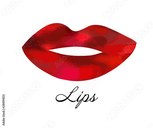 Red lips, sexy woman's kiss with birthmark, flat style, vector illustration. Beauty logo. Element design multi-colored lips