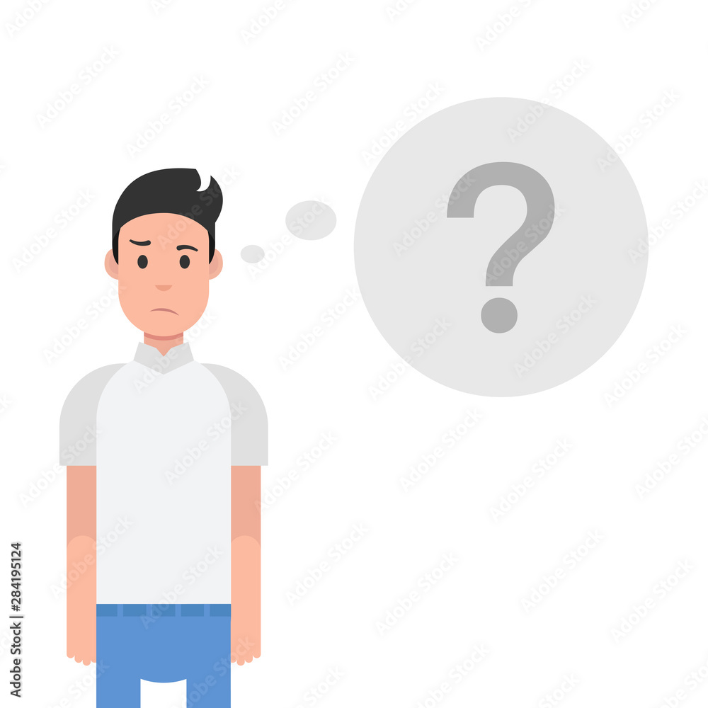 Man is thinking. Question mark. Character design. Vector illustration. Man is thinking. Question mark. Character design. Vector illustration.