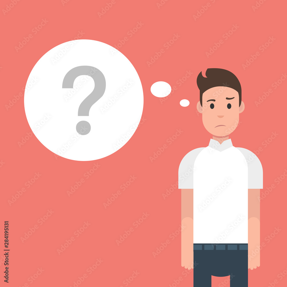 Man is thinking. Question mark. Character design. Vector illustration. Man is thinking. Question mark. Character design. Vector illustration.