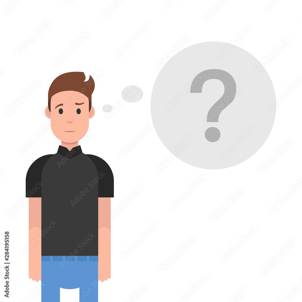 Man is thinking. Question mark. Character design. Vector illustration. Man is thinking. Question mark. Character design. Vector illustration.