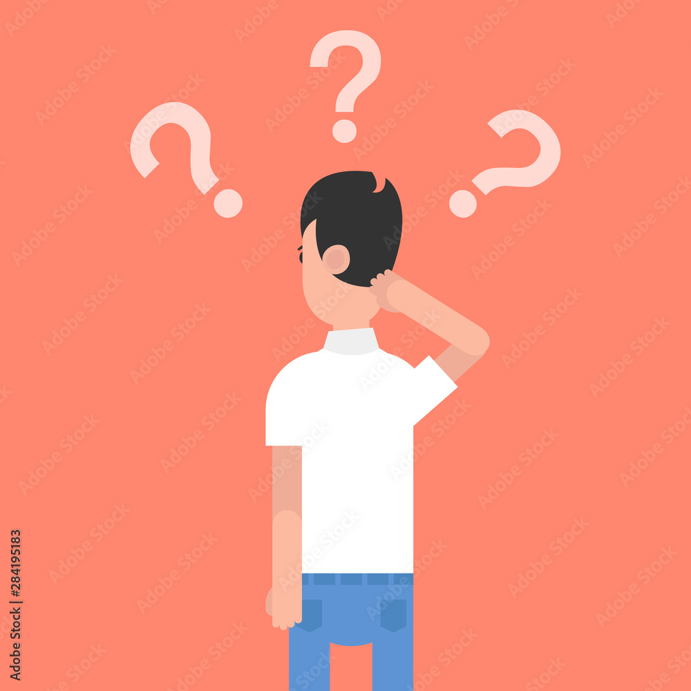 Man is thinking. Question mark. Character design. Vector illustration. Man is thinking. Question mark. Character design. Vector illustration.