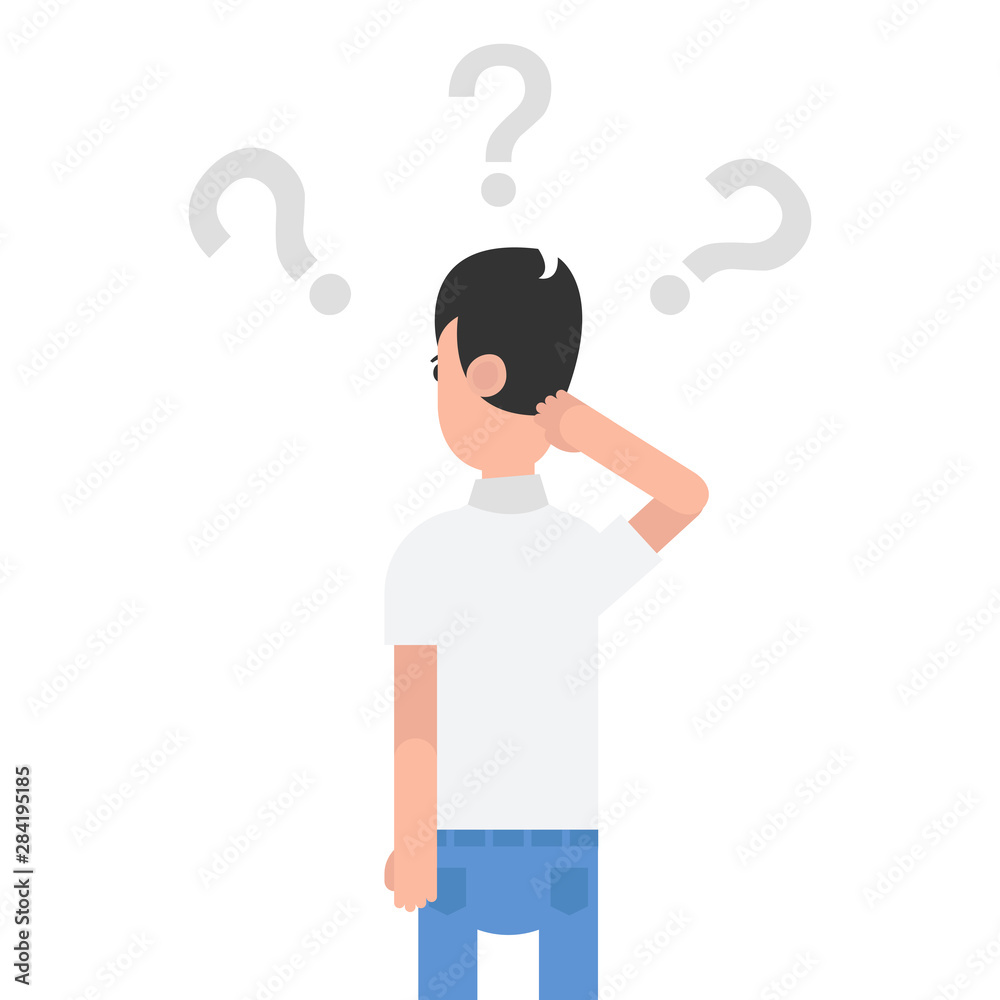 Man is thinking. Question mark. Character design. Vector illustration. Man is thinking. Question mark. Character design. Vector illustration.
