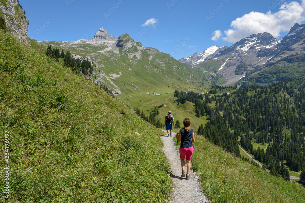 Mountain path at Engstlenalp over Engelberg on Switzerland