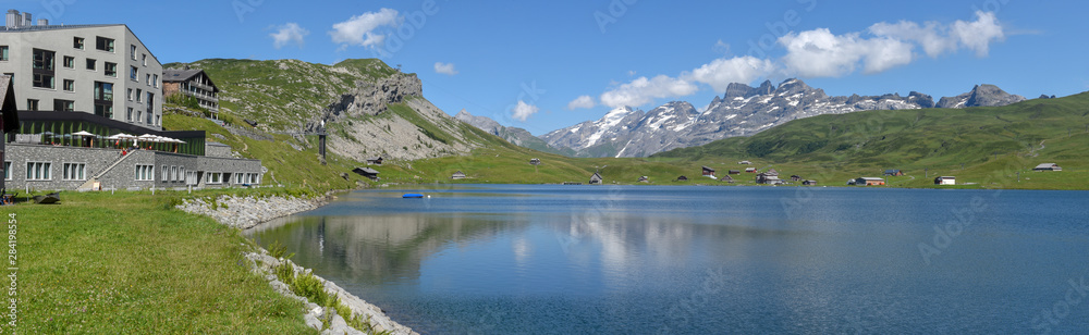 Mountain lake at Melchsee-Frutt in the Swiss alps