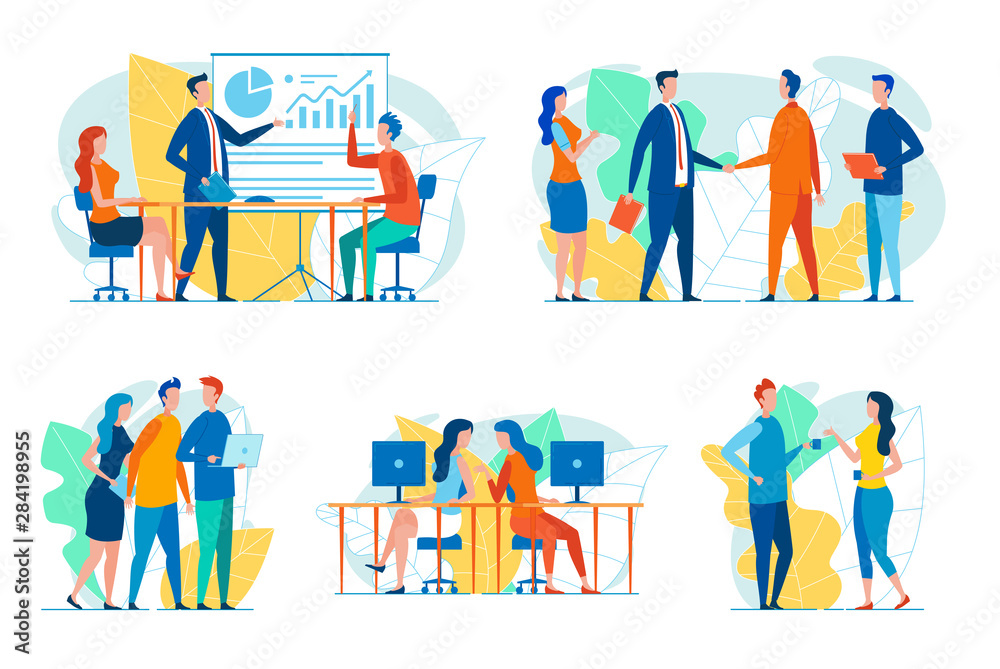 Businesspeople in Work Situations Vector Set