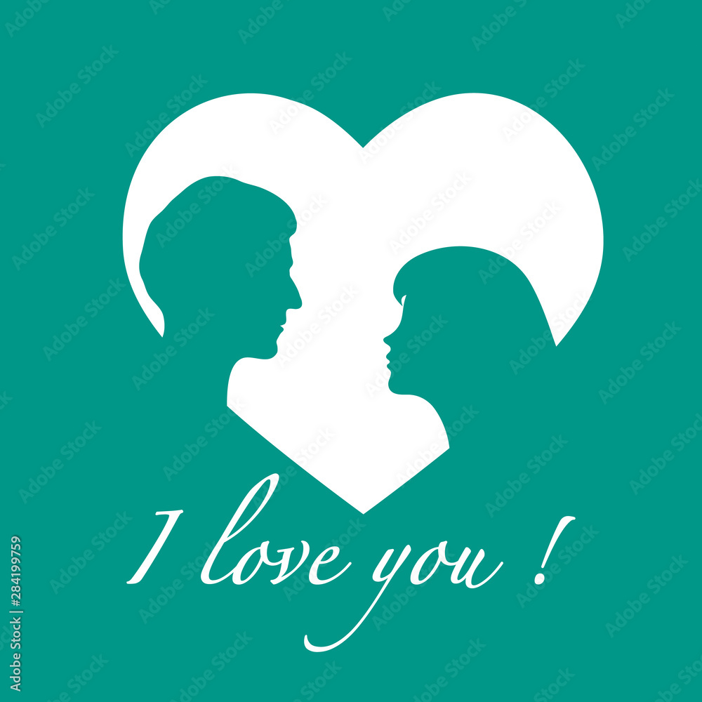Greeting card with couple in love. Valentine's Day