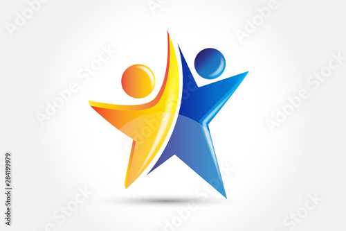 Logo success educational happy people in a star shape id card vector image