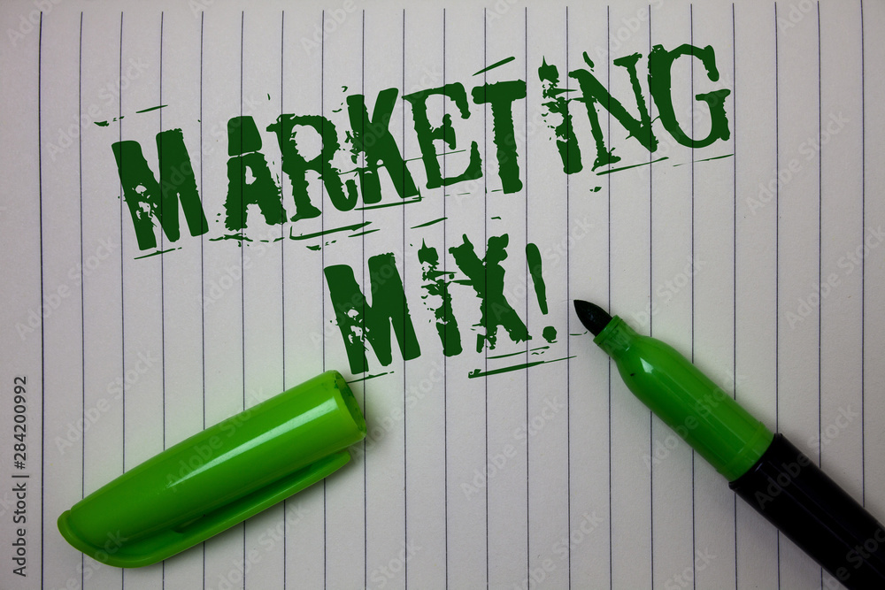 Handwriting text Marketing Mix Motivational Call. Concept meaning Actions  to promote brand product in market Linned paper background pen cap marker  highlighter ink green drawing Stock Photo | Adobe Stock