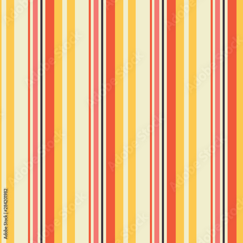 Colorful bold stripe seamless pattern in yellow, orange, coral, off white and black. Great for textiles, home decor, pool and beach textiles, awnings, fashion accessories and summer fashion.