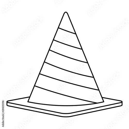 Construction traffic cone tool cartoon in black and white