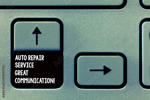 Word writing text Auto Repair Service Great Communication. Business concept for Car mechanic technician available Keyboard key Intention to create computer message, pressing keypad idea photo