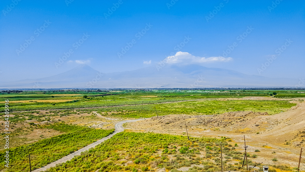 Panoramic view from Khor Virap monastery. Armenia