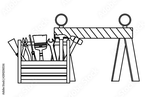 Construction tools and equipment cartoons in black and white