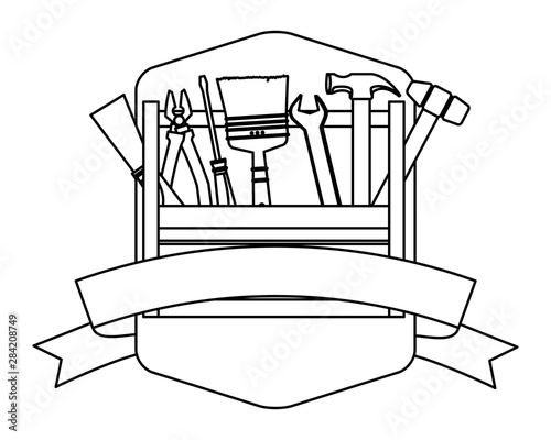 Construction tools and equipment cartoons in black and white