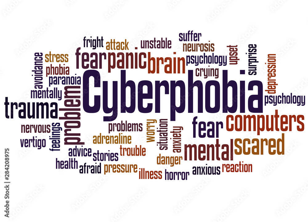 Cyberphobia fear of computers word cloud concept Cyberphobia fear of computers word cloud concept