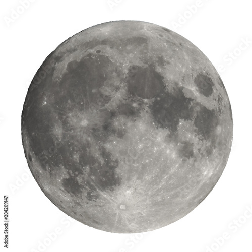 Full moon seen with telescope isolated over white