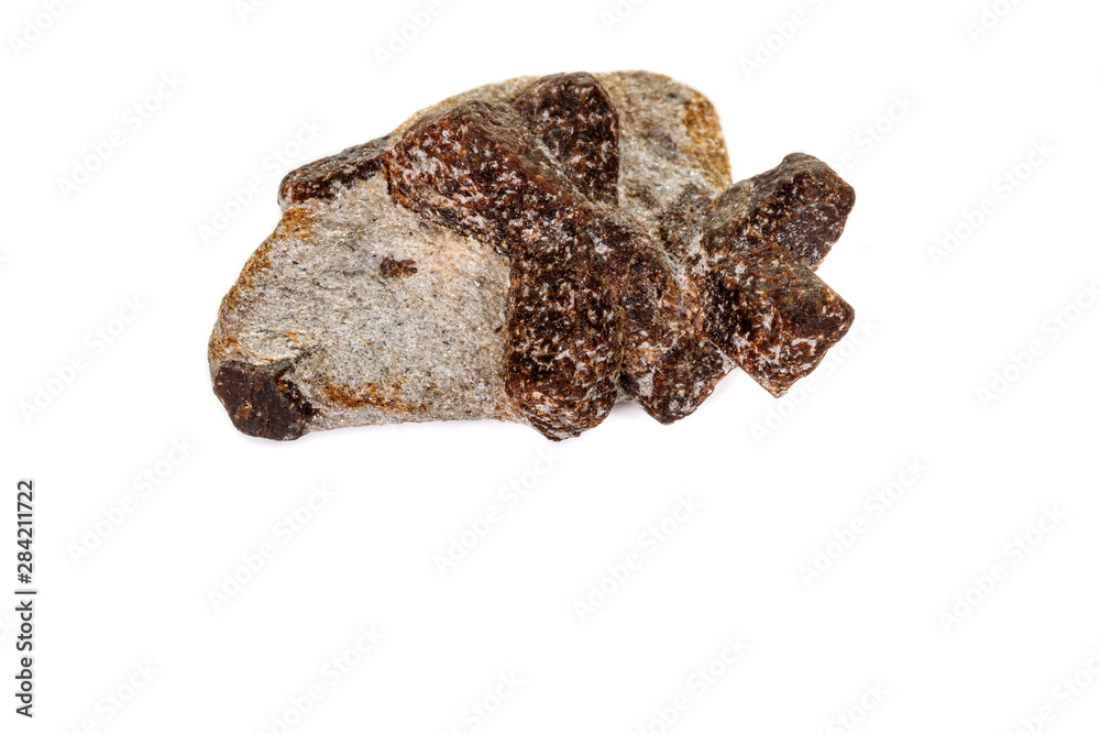 macro mineral stone Staurolite on a white background macro mineral stone Staurolite on a white background